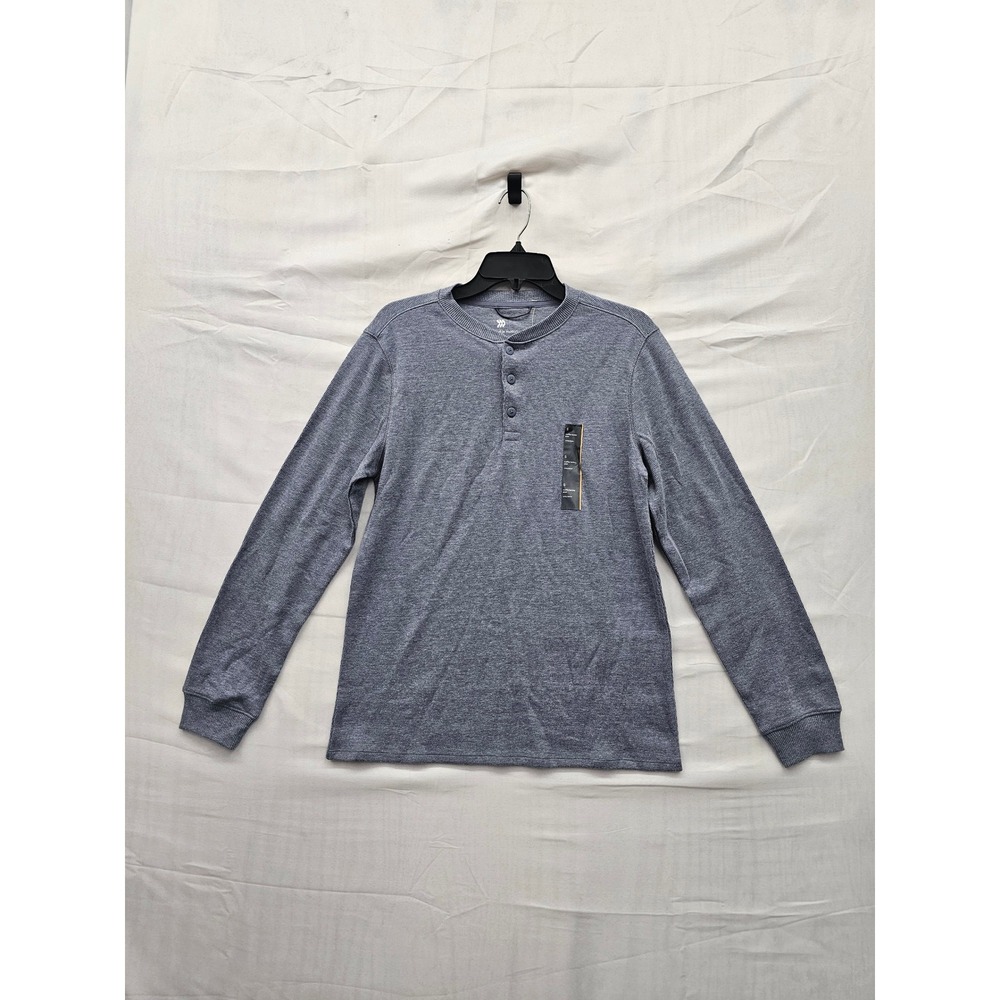 All in Motion Mens Waffle Henley Shirt Blue Cotton Blend Casual Size Small